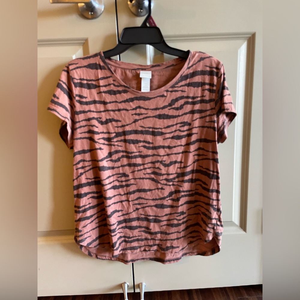 H&M Womens Tiger Stripe Crop Top Medium Brown Short Sleeve T-Shirt